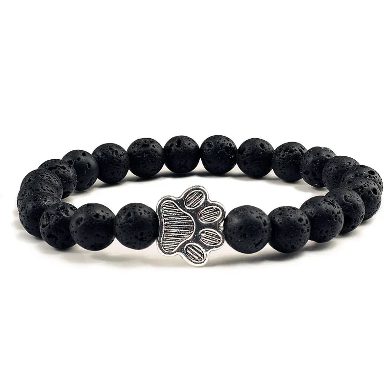 Natural Stone Bead Paw Bracelet
