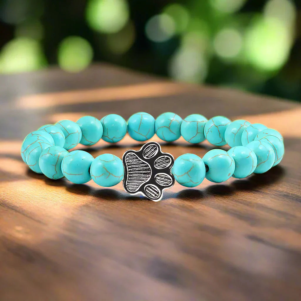 Natural Stone Bead Paw Bracelet