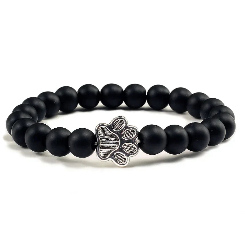 Paw Print Natural Stone Bead Bracelet