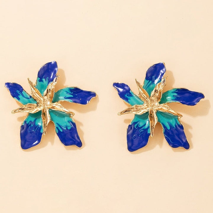 Blue Crystal Happy Flower Earrings