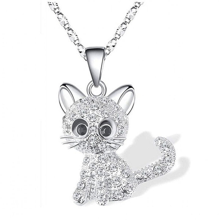 Kitten Charm Silver Collar with Colorful Zirconia Accents