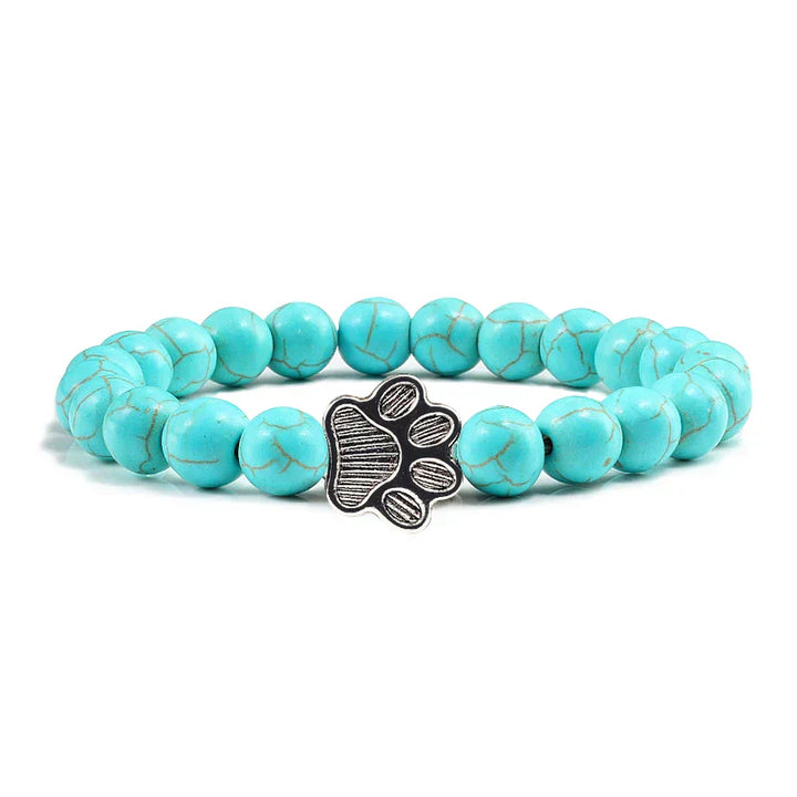 Paw Print Natural Stone Bead Bracelet