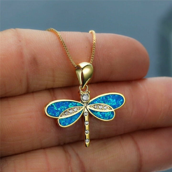Opal Gold Dragonfly Necklace