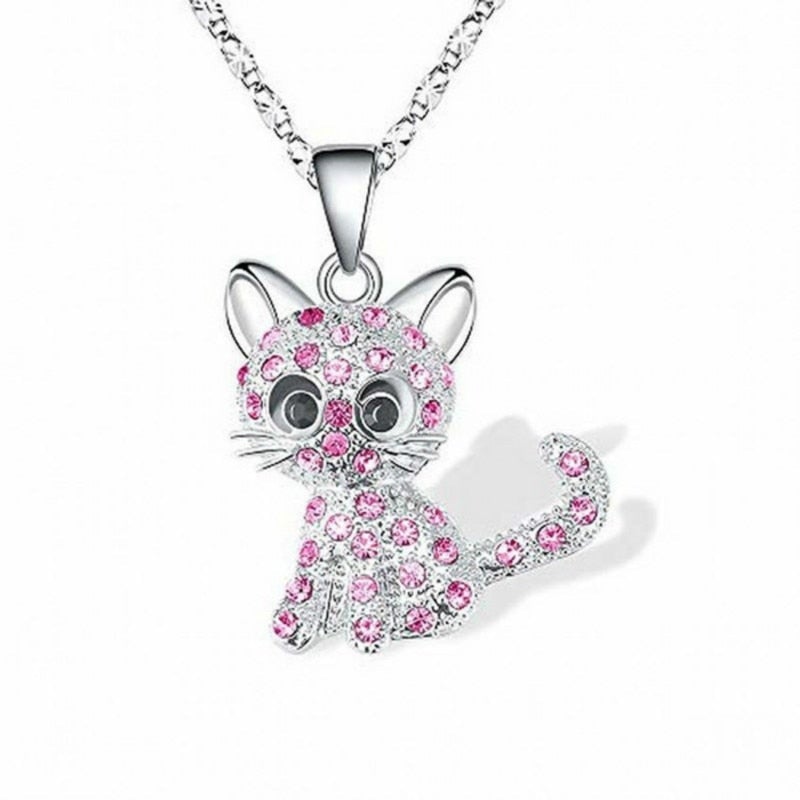 Kitten Charm Silver Collar with Colorful Zirconia Accents
