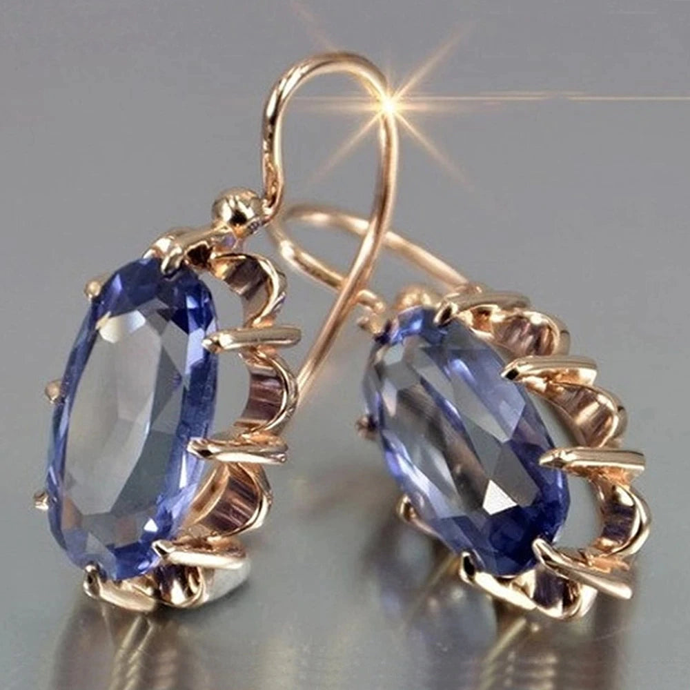 Gold Oval Zirconia Earrings