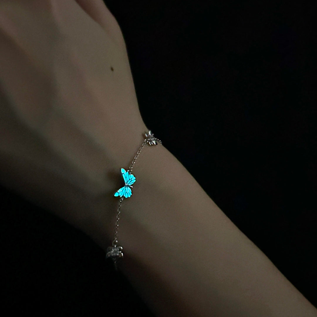 Glow-in-the-Dark Silver Butterfly Bracelet
