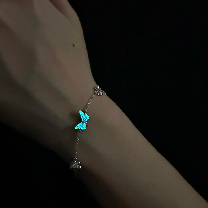 Glow-in-the-Dark Silver Butterfly Bracelet