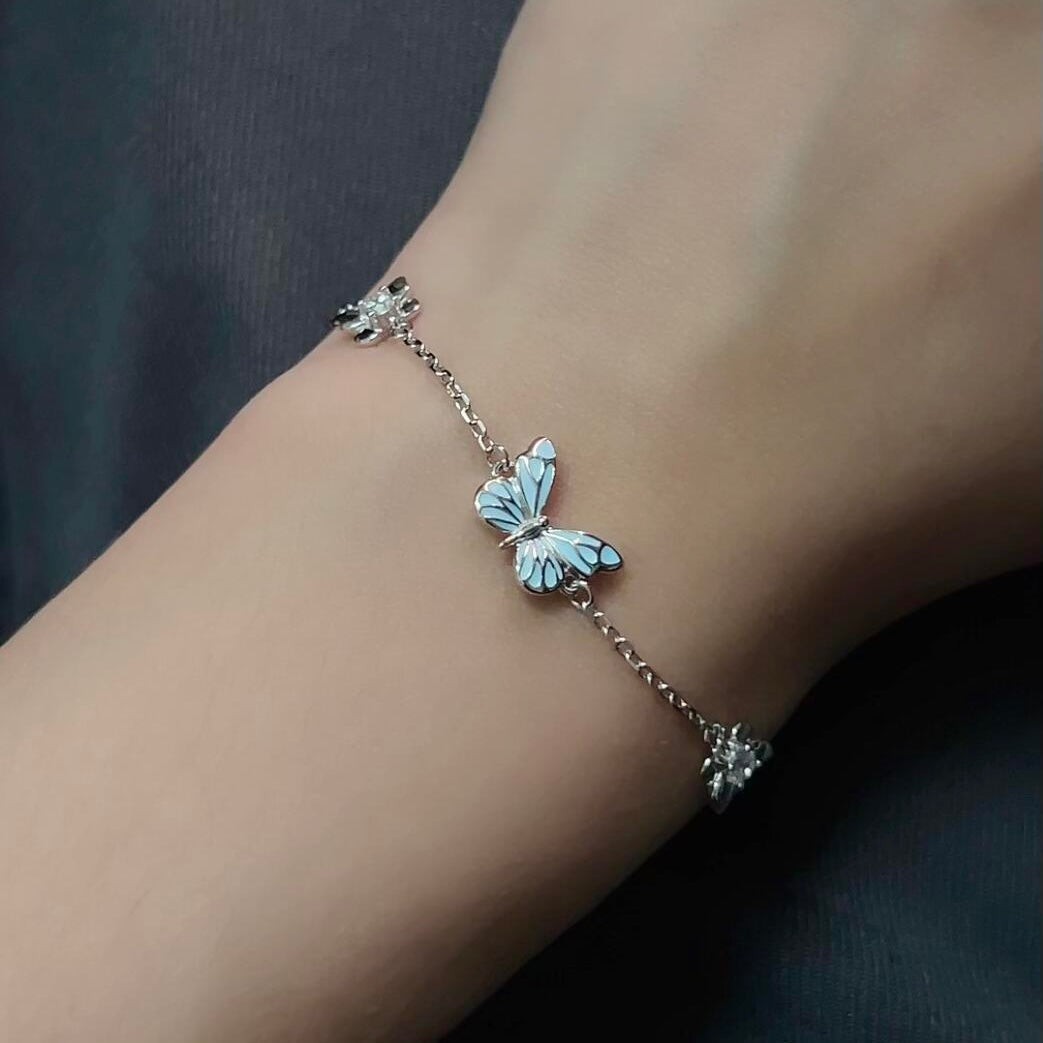 Glow-in-the-Dark Silver Butterfly Bracelet