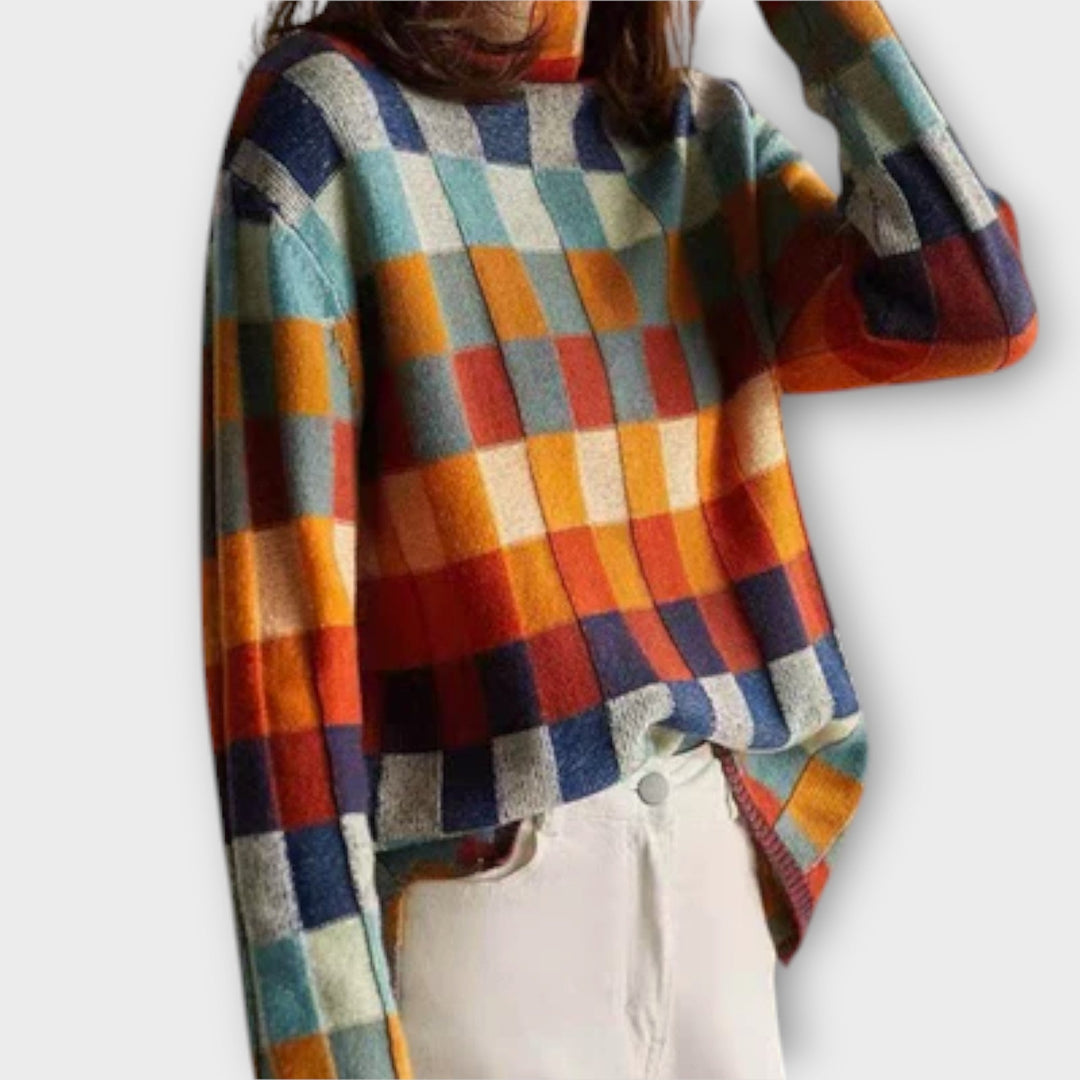 Jana | Patchwork Roll Neck Sweater