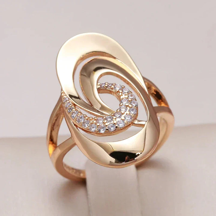 Gold Spiral Ring with Sparkling Cubic Zirconia