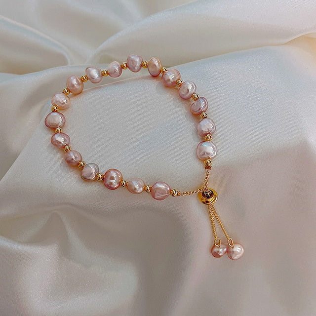 Gold Pink Pearl Bracelet