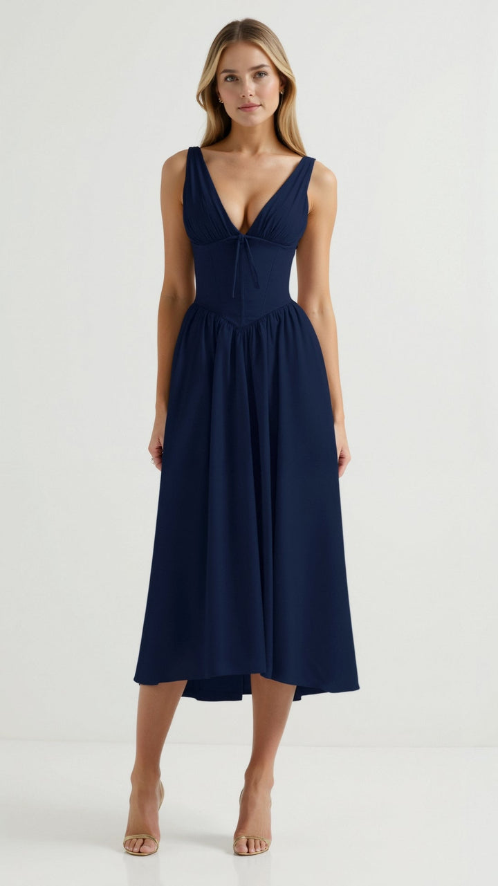 Emma Elegant Midi Plunge Dress
