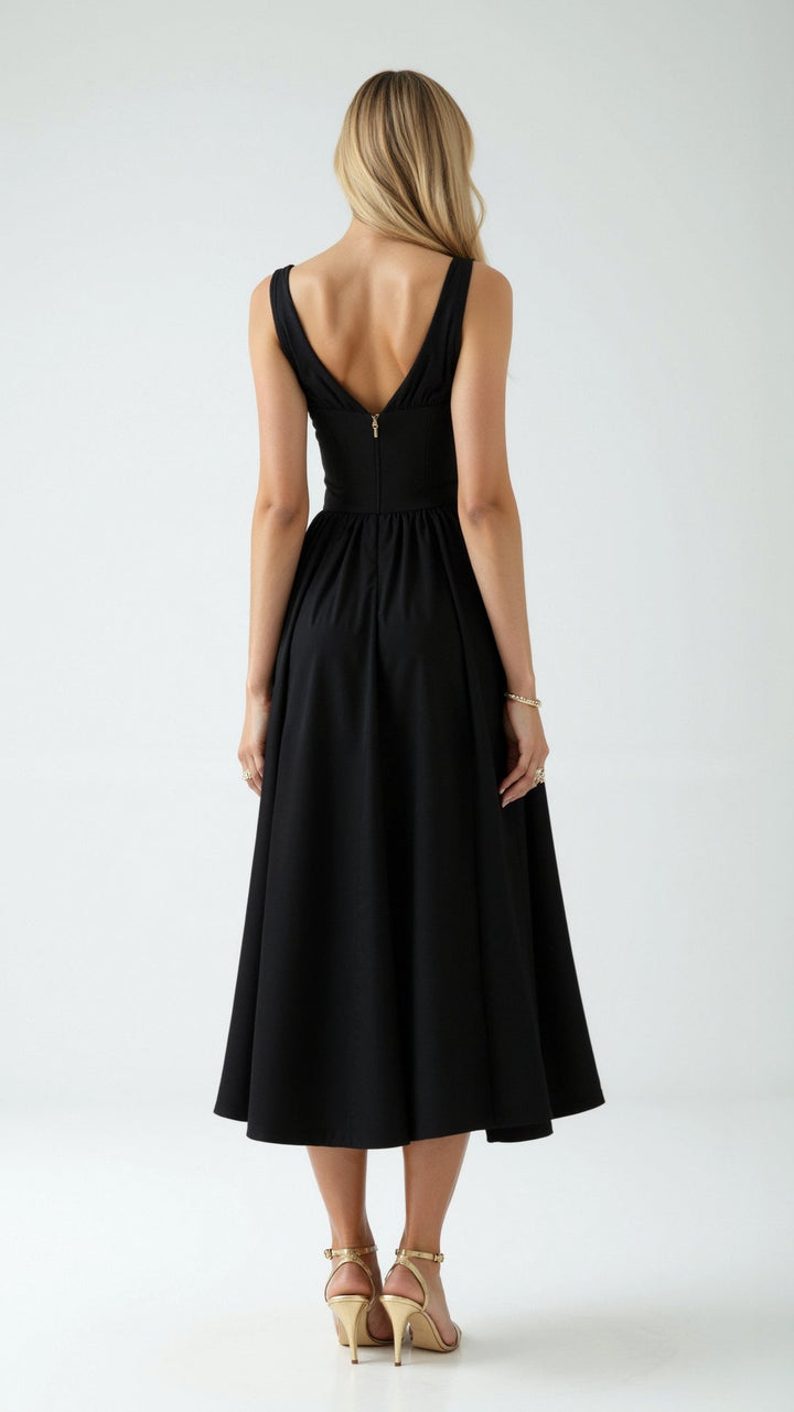 Emma Elegant Midi Plunge Dress