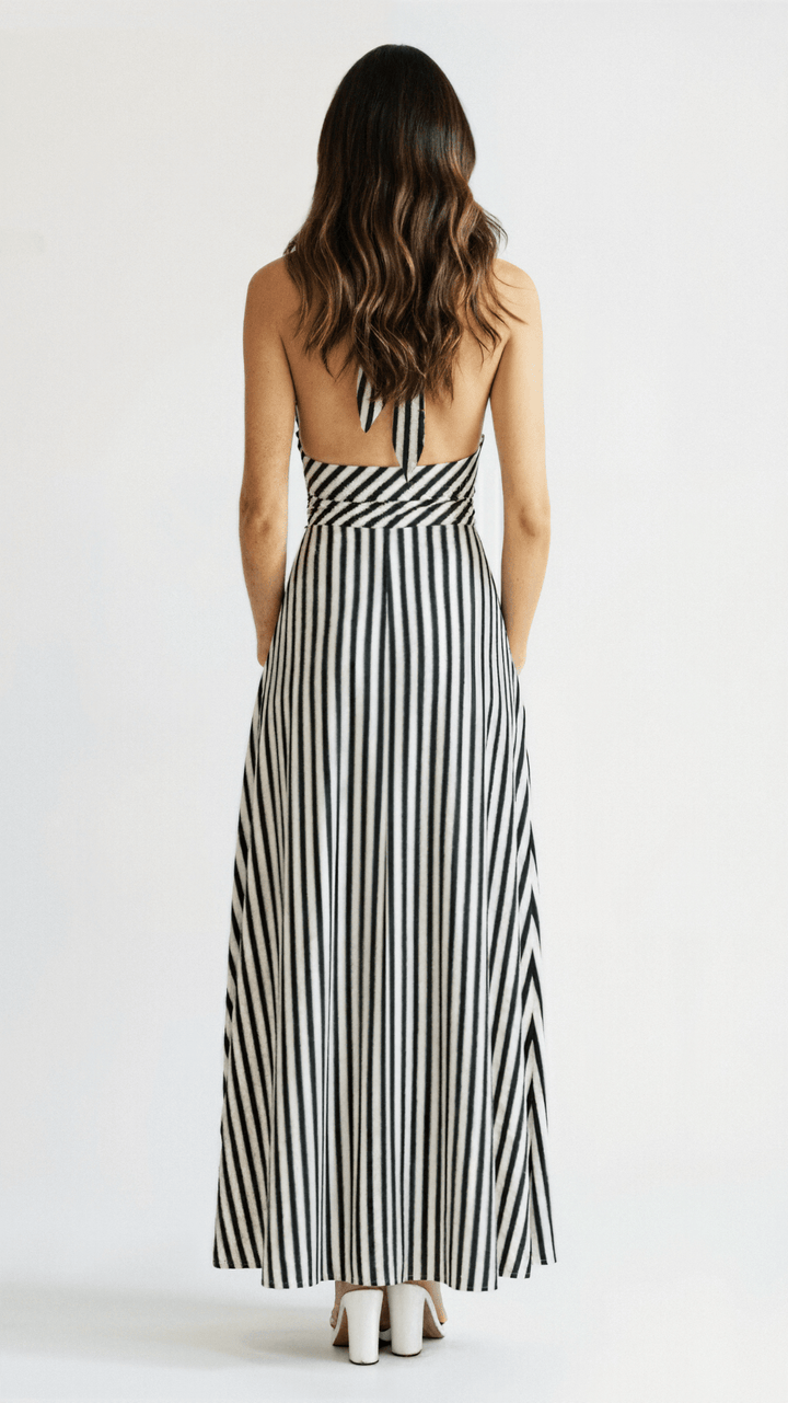 Lila Striped Plunge Maxi Dress