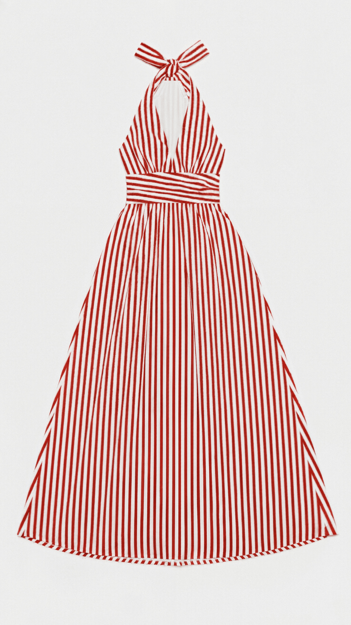 Lila Striped Plunge Maxi Dress