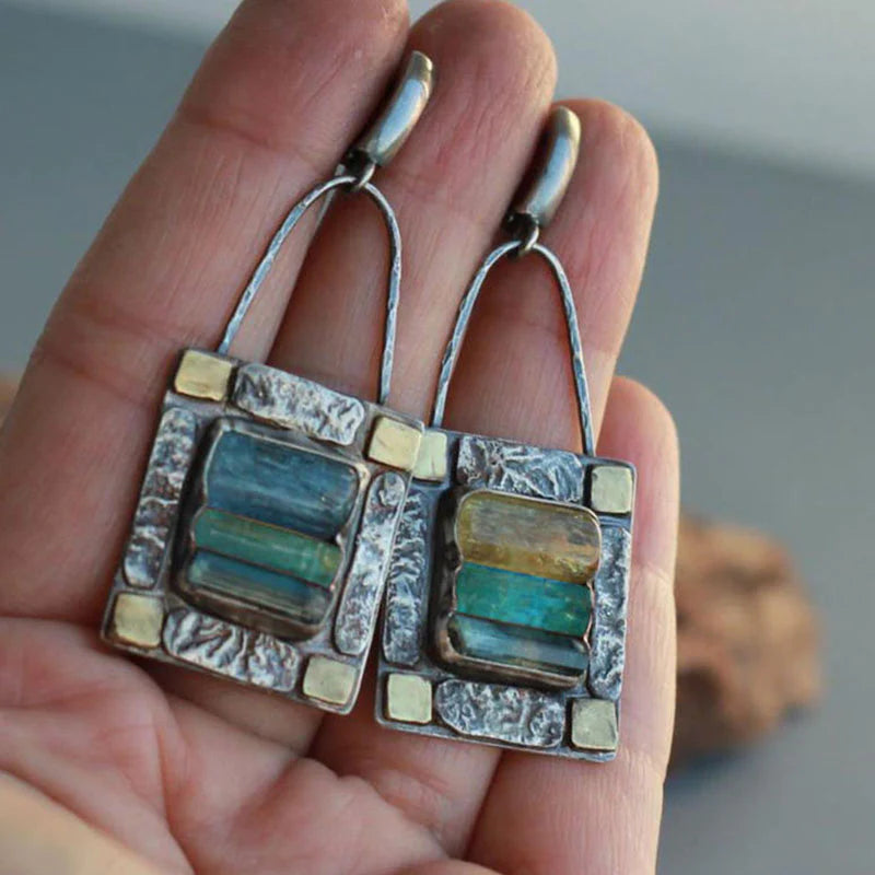 Vintage-Inspired Blue and Green Crystal Earrings