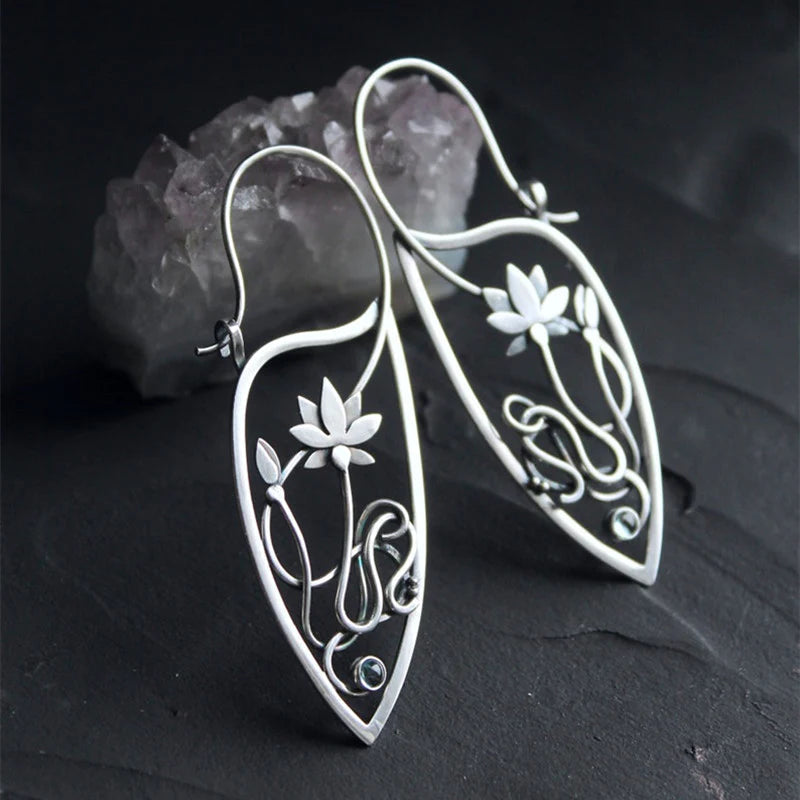 Lotus Flower Sterling Silver Earrings
