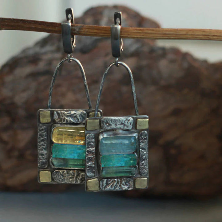 Vintage-Inspired Blue and Green Crystal Earrings