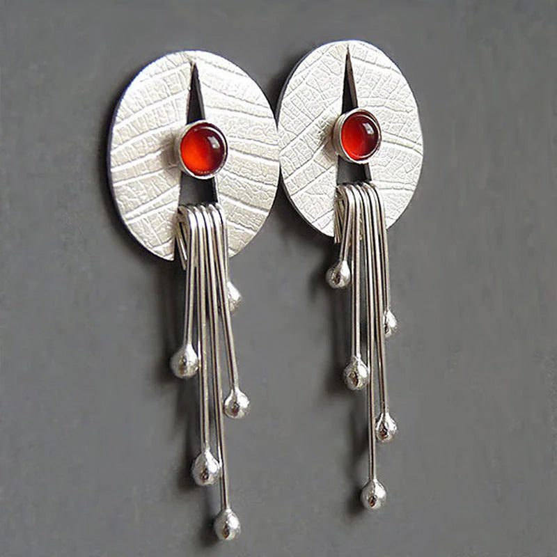 Hollow Red Stone Drop Earrings