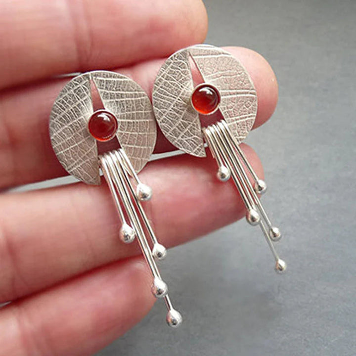 Hollow Red Stone Drop Earrings
