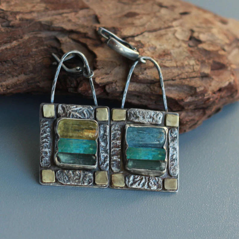 Vintage-Inspired Blue and Green Crystal Earrings