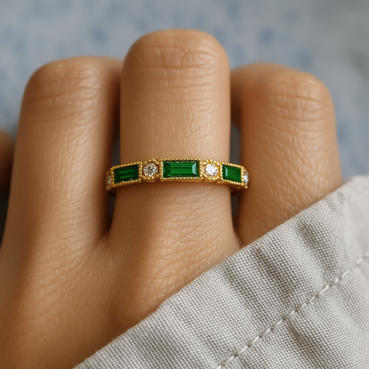 Gold Ring with Green Zirconia Accents