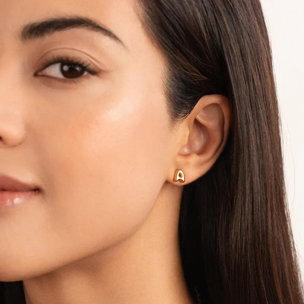 Bubble Letter Gold Earrings