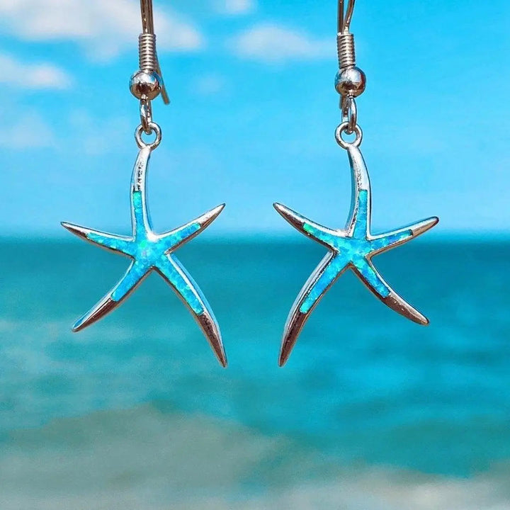 Opal & Silver Starfish Earrings