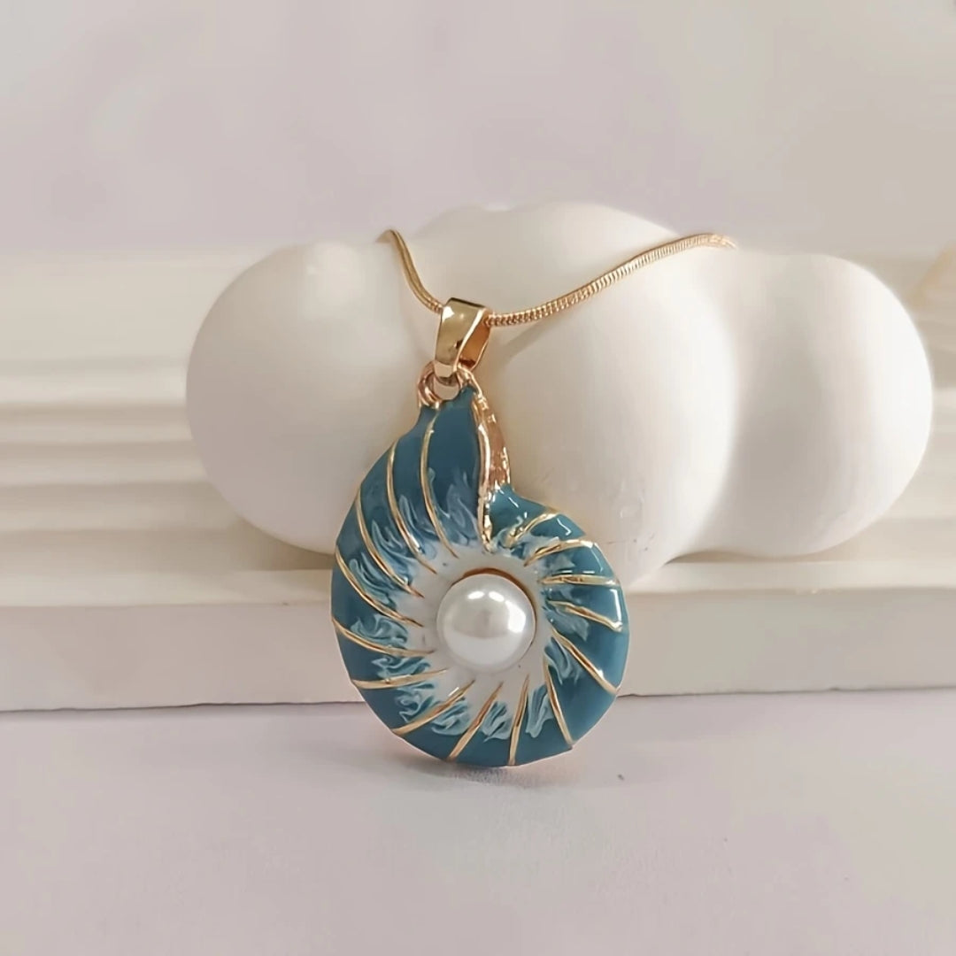 Blue Shell and Pearl Necklace