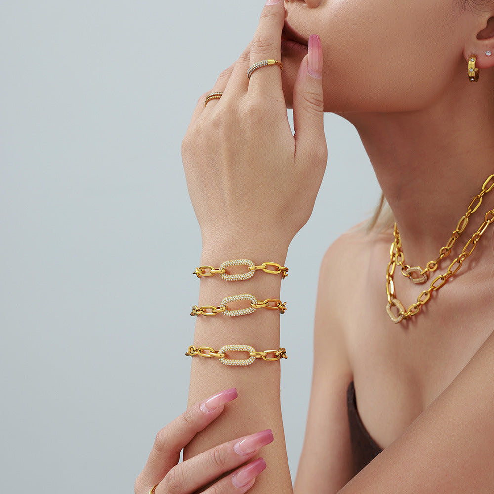 Gold Pavé Link Chain Jewelry Set