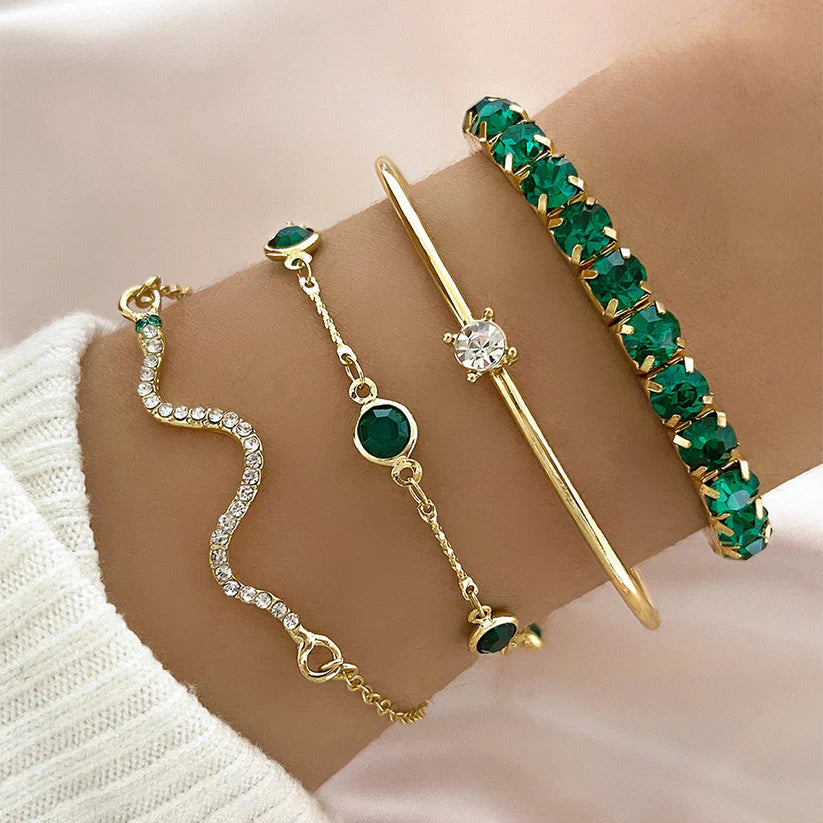 Elegant Emerald Bracelet Set