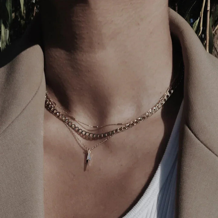 Gold Flat Curb Chain Necklace