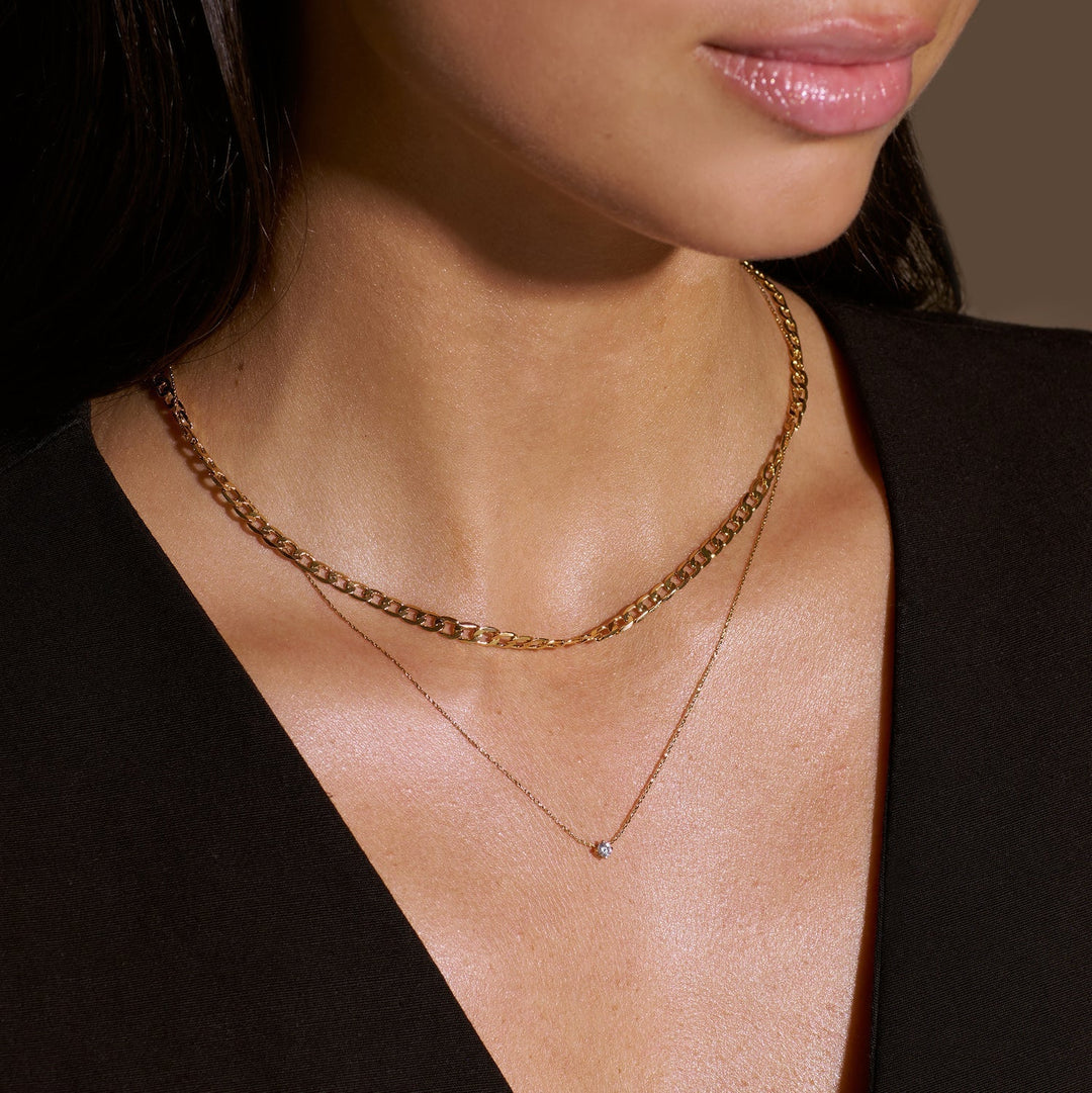 Gold Flat Curb Chain Necklace