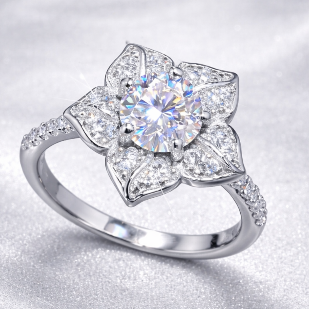 Zirconia Flower Silver Ring