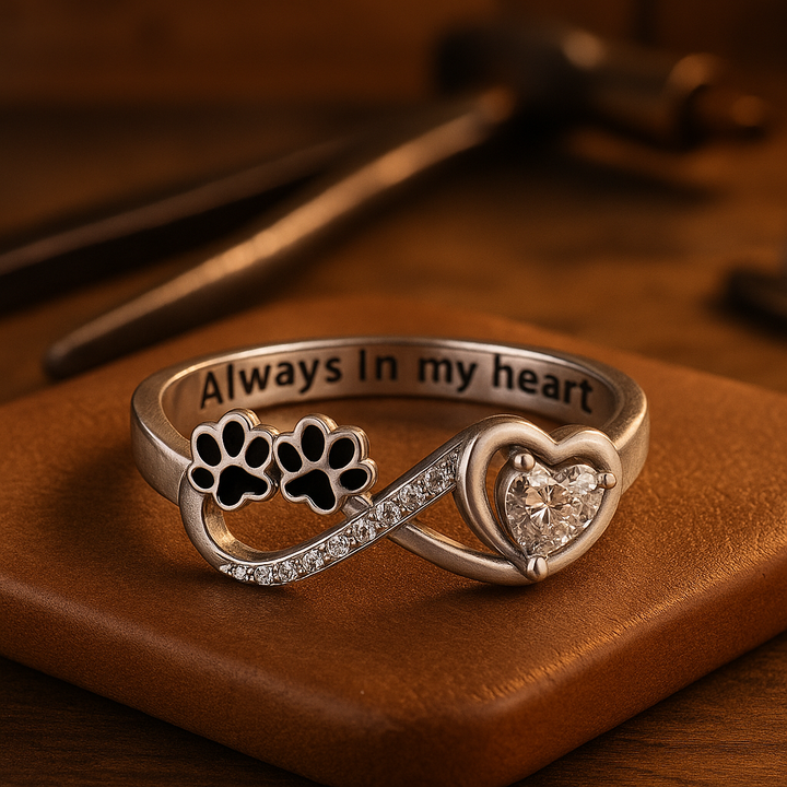 Paw Print Heart Infinity Zirconia Ring