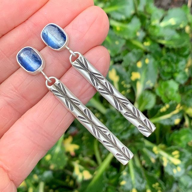 Silver Vintage Earrings with Blue Stone