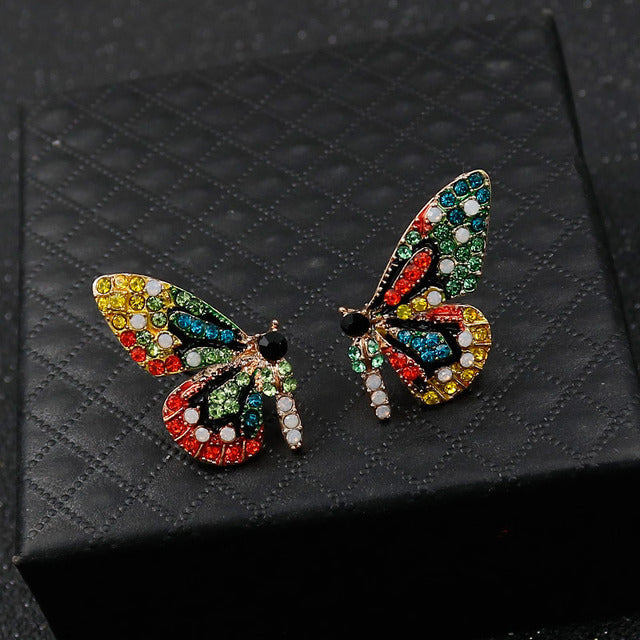 Colorful Butterfly Stud Earrings with Zirconia