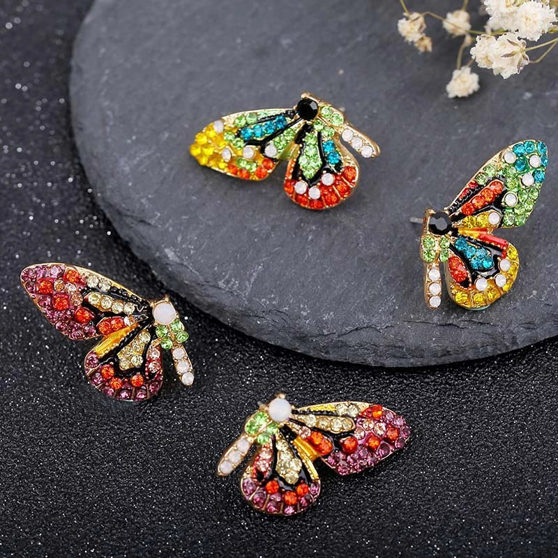 Colorful Butterfly Stud Earrings with Zirconia