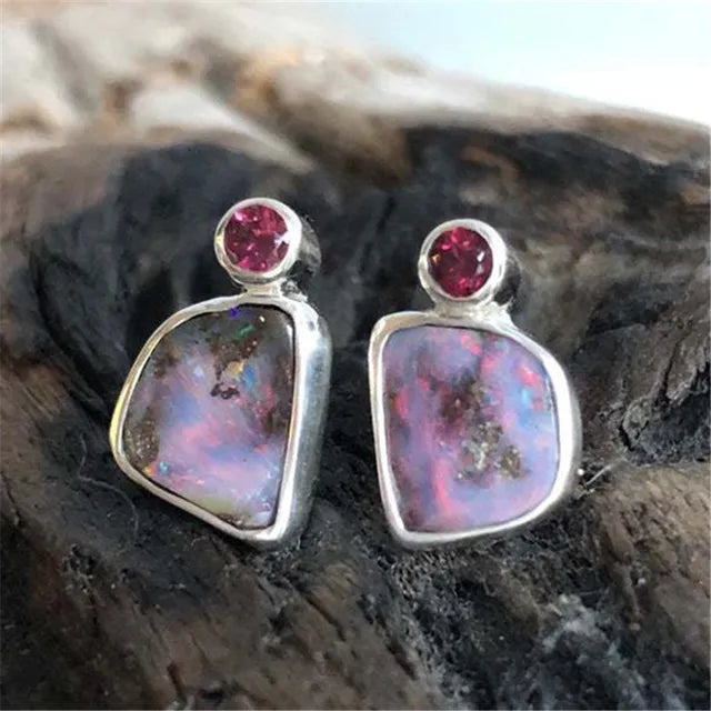 Vintage Crystal and Purple Stone Earrings