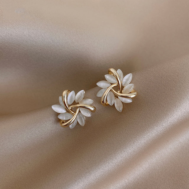 Gold Opal Petal Earrings
