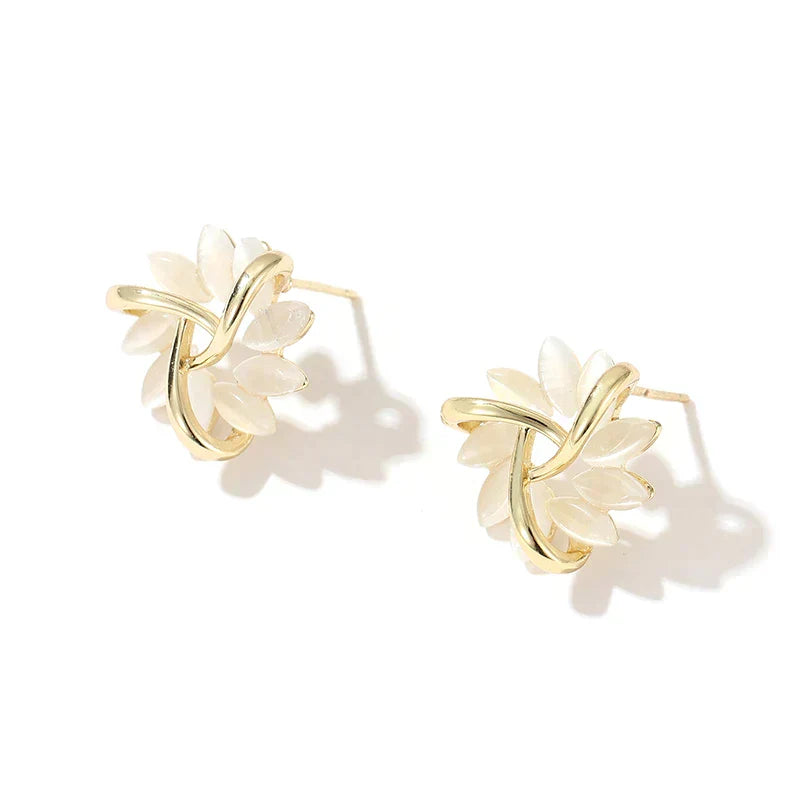 Elegant Gold Earrings with Opal Petals