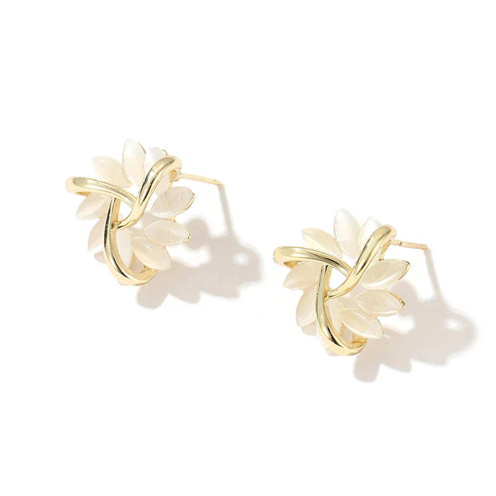 Elegant Gold Earrings with Opal Petals