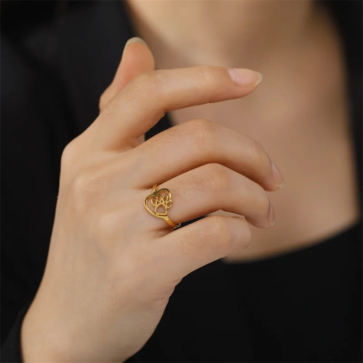 Adjustable Heart & Paw Ring