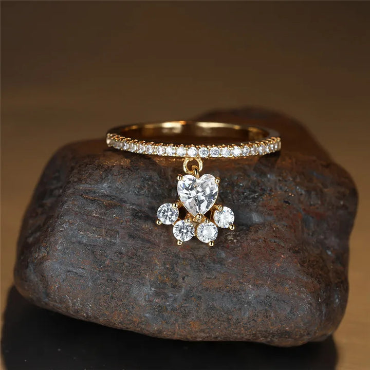 Gold and Silver Paw Heart Ring