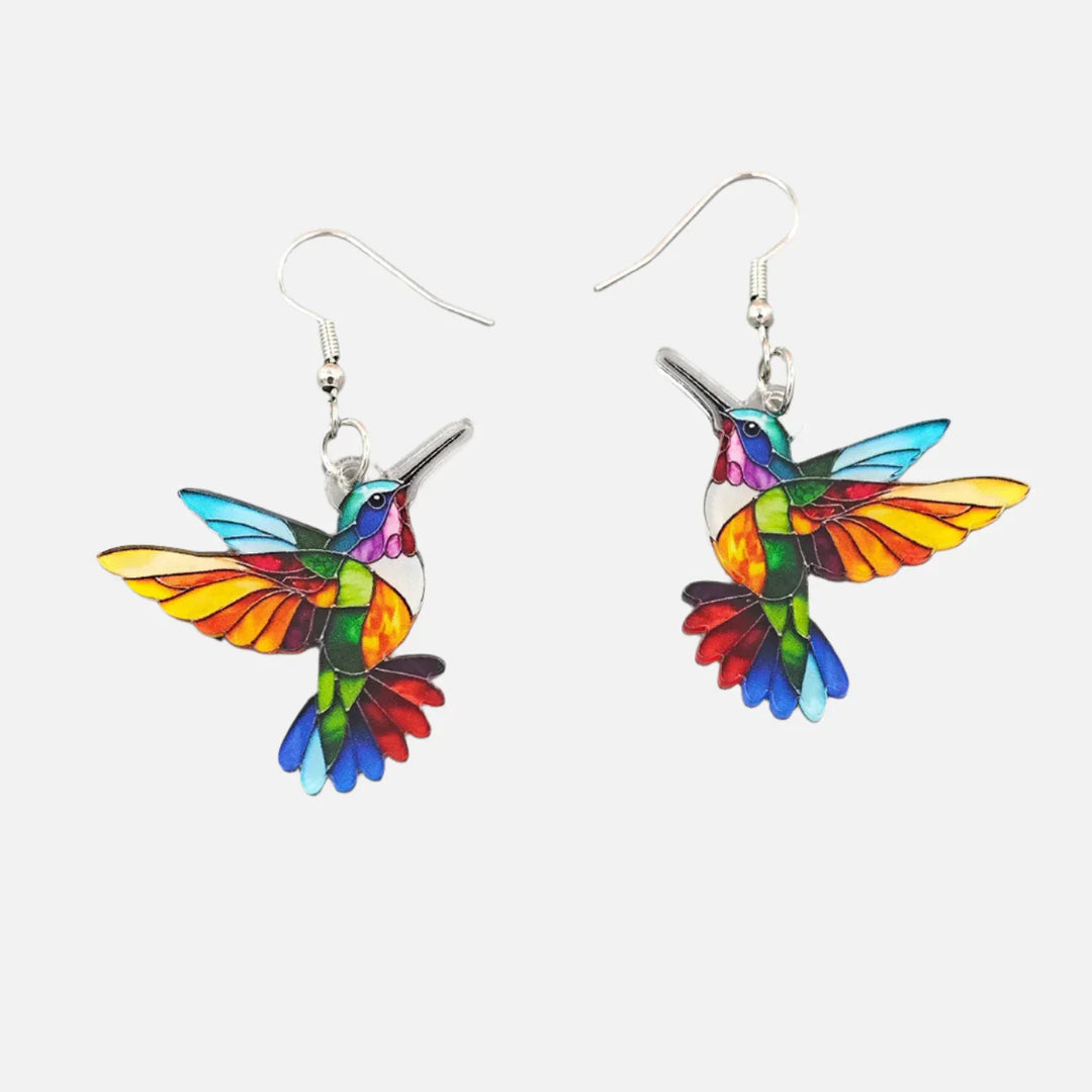 Hummingbird Acrylic Dangle Earrings - Sleek 2D Design