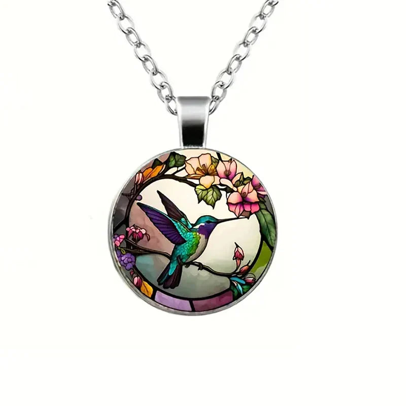 Crystal Hummingbird Pendant Necklace with Dome