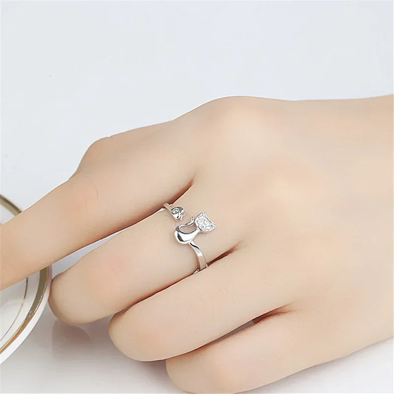 Adjustable Cat Ring with Zirconia Stones