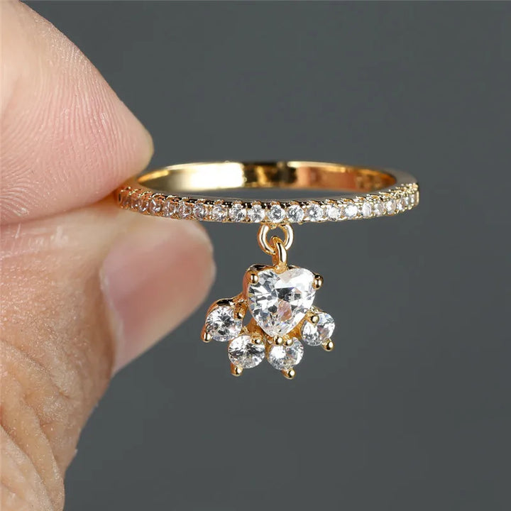 Gold and Silver Paw Heart Ring
