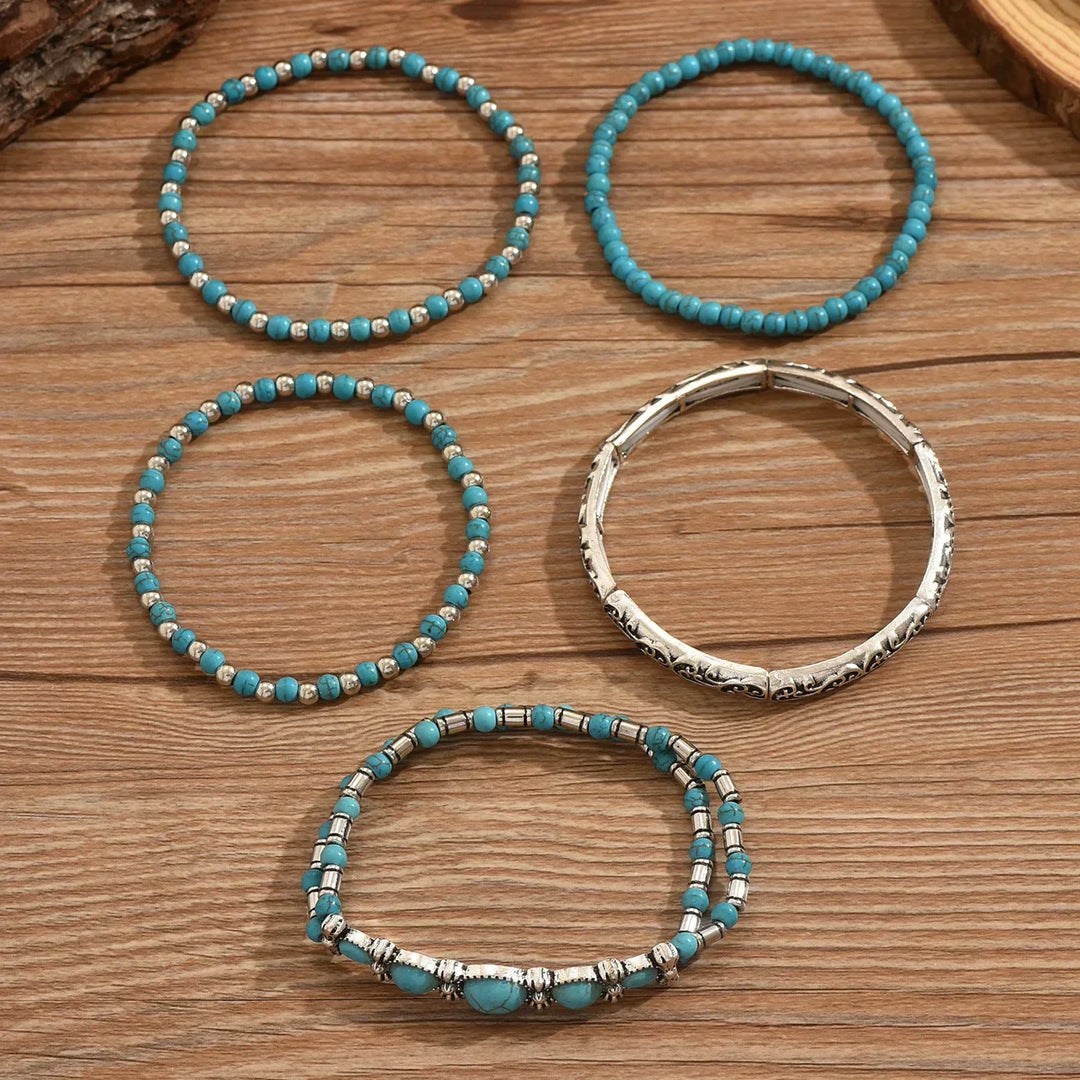 Turquoise Beaded Boho Bracelet Set