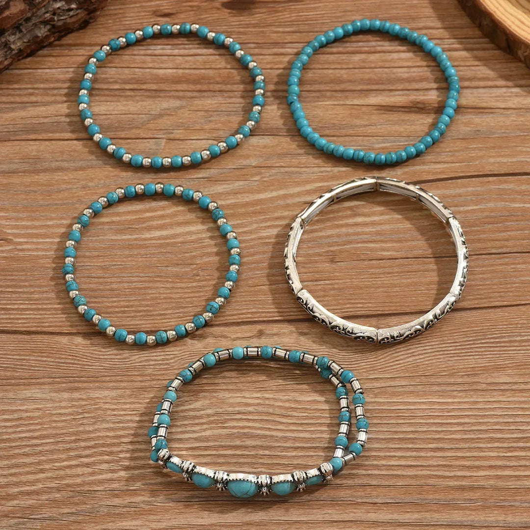 Turquoise Bead Boho Bracelet Set